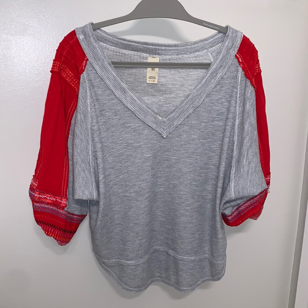 We the free waffle t shirt with detailed sleeve.